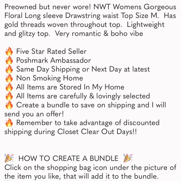 Womens Gorgeous Floral Long sleeve Drawstring waist Top Size M - Picture 10 of 10